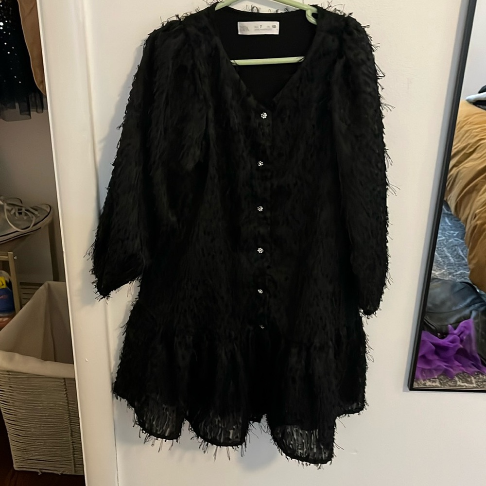 Black Zara Dress with Crystal Buttons